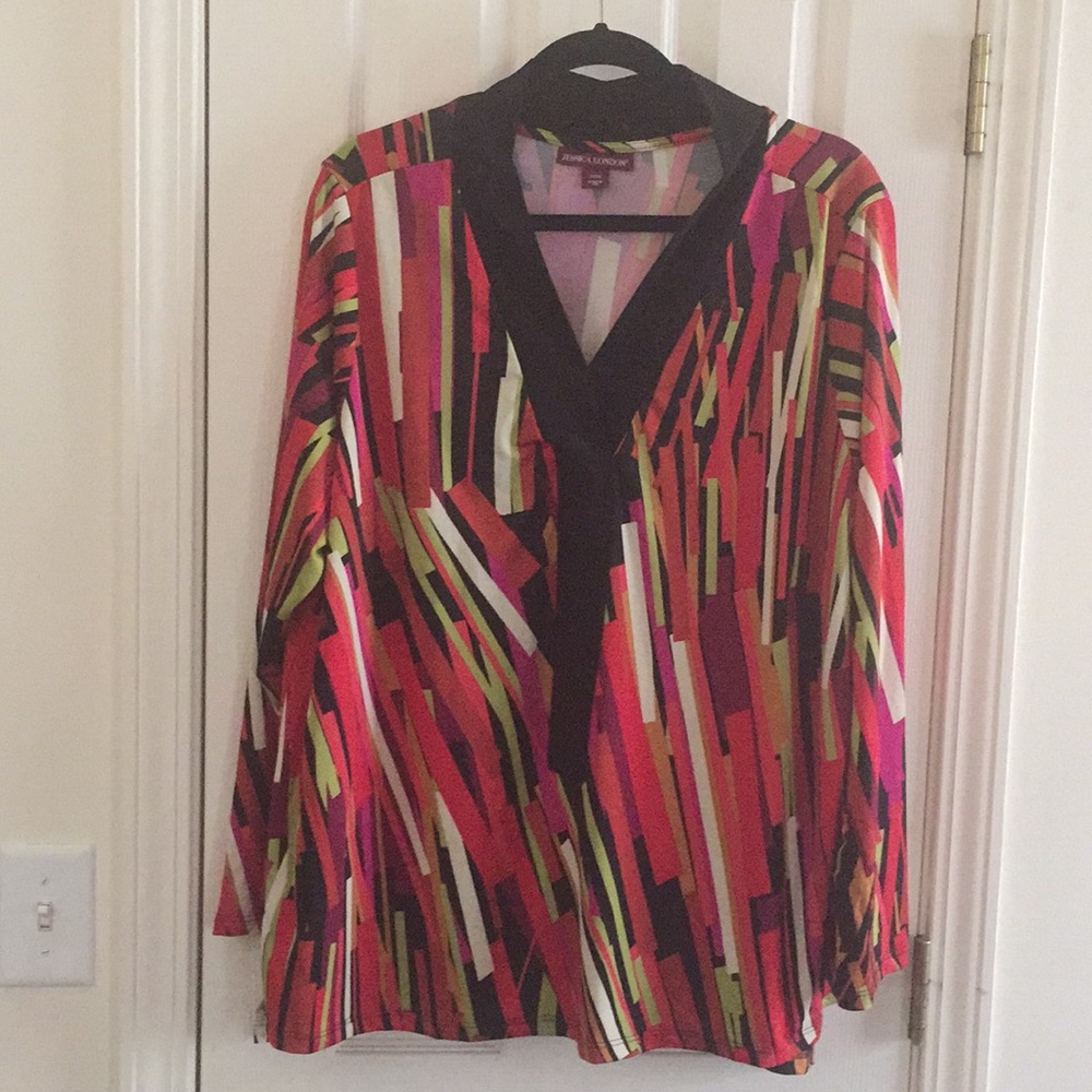 Colorful Print with Black Collar and Front Center